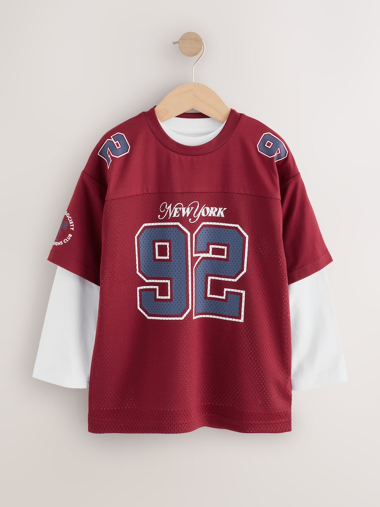 Burgundy Red Varsity Long Sleeve T-Shirt (3-16yrs) - Image 1 of 7