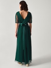 Verde - Monsoon Ellie Sheer Sleeve Plunge Tulle Maxi Dress - Imagen 2 de 3