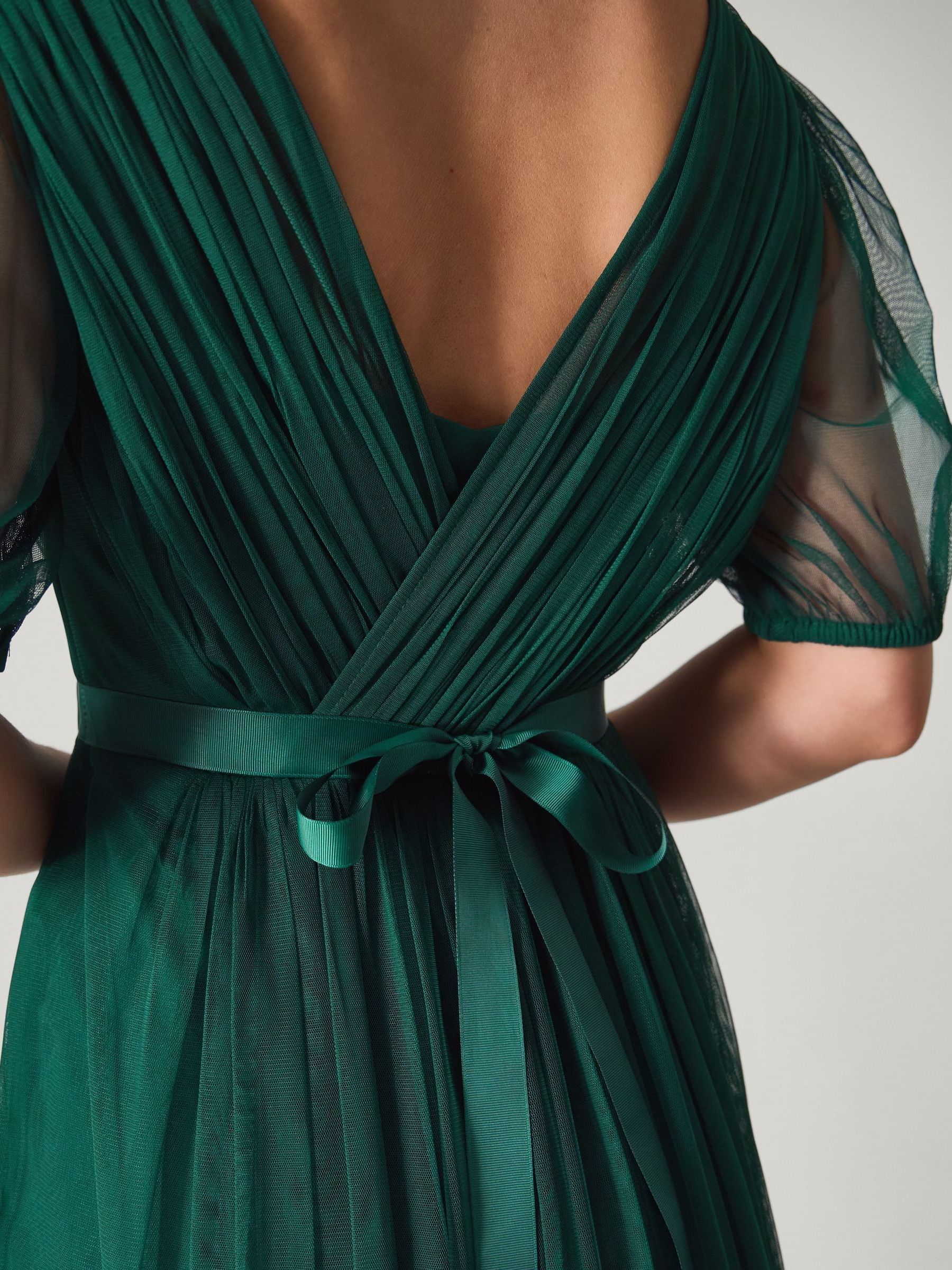 emerald green dress with sheer sleeves Embroidered-Bodice Long Formal Dress with Long Sleeves Emerald / 16
