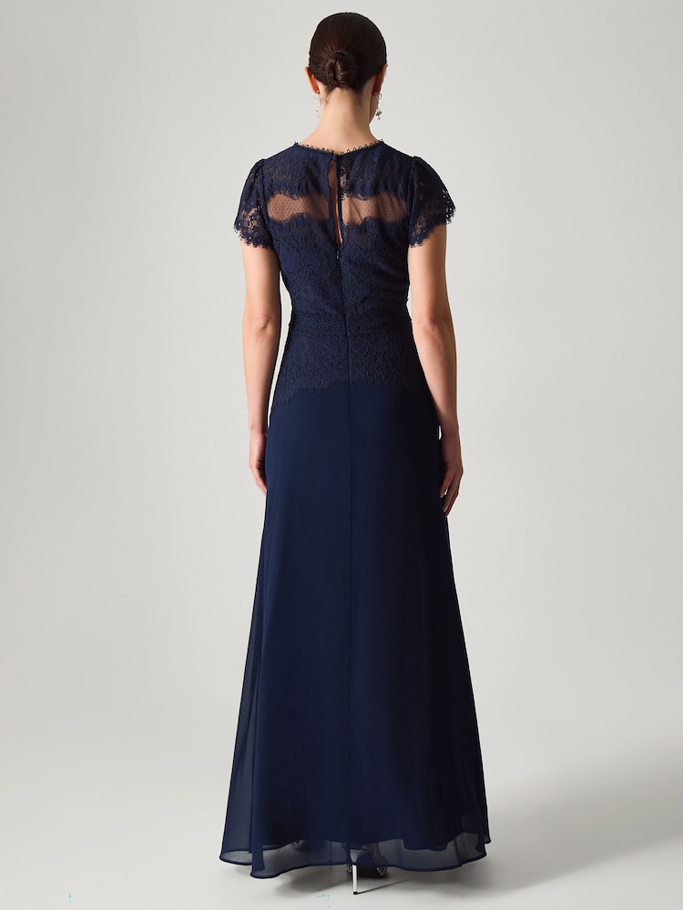 Monsoon Blue Monike Short Sleeve Lace Bridesmaid Dress - Image 2 of 5 Monsoon Blue Monike Short Sleeve Lace Bridesmaid Dress - Image 2 of 5