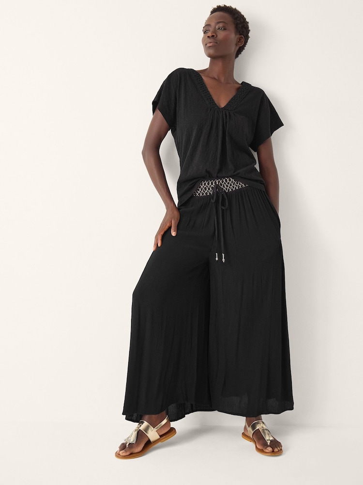 Monsoon Black Amaya Crochet V-Neck T-Shirt - Image 1 of 4 Monsoon Black Amaya Crochet V-Neck T-Shirt - Image 1 of 4