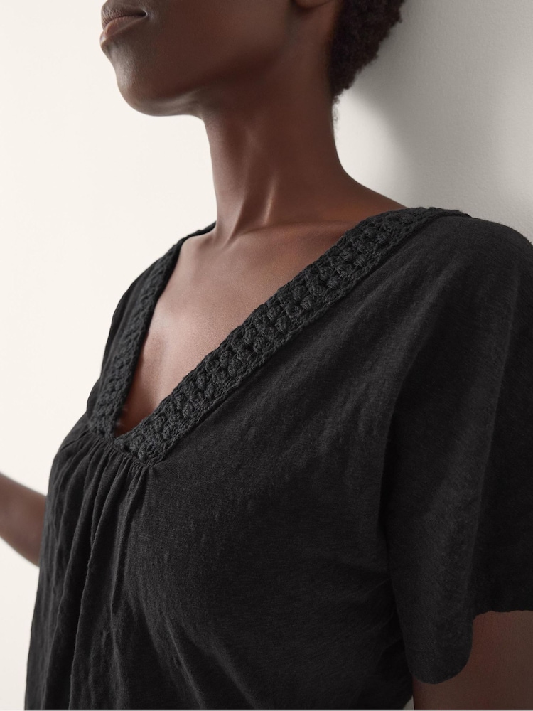 Monsoon Black Amaya Crochet V-Neck T-Shirt - Image 4 of 4 Monsoon Black Amaya Crochet V-Neck T-Shirt - Image 4 of 4