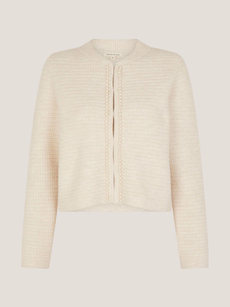Monsoon Natural Paula Pearl Embellished Cardigan - Image 1 of 1 Monsoon Natural Paula Pearl Embellished Cardigan - Image 1 of 1