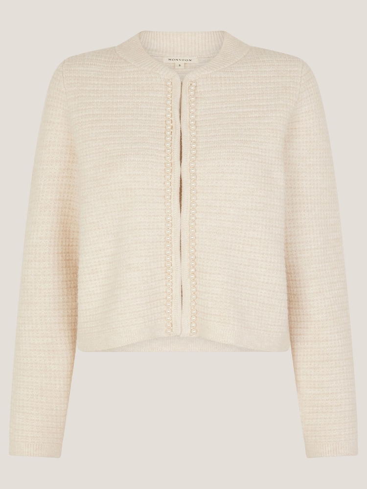 Monsoon Natural Paula Pearl Embellished Cardigan - Image 5 of 5