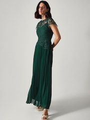 Monsoon Green Monica Lace Midi Bridesmaid Dress - Image 1 of 5