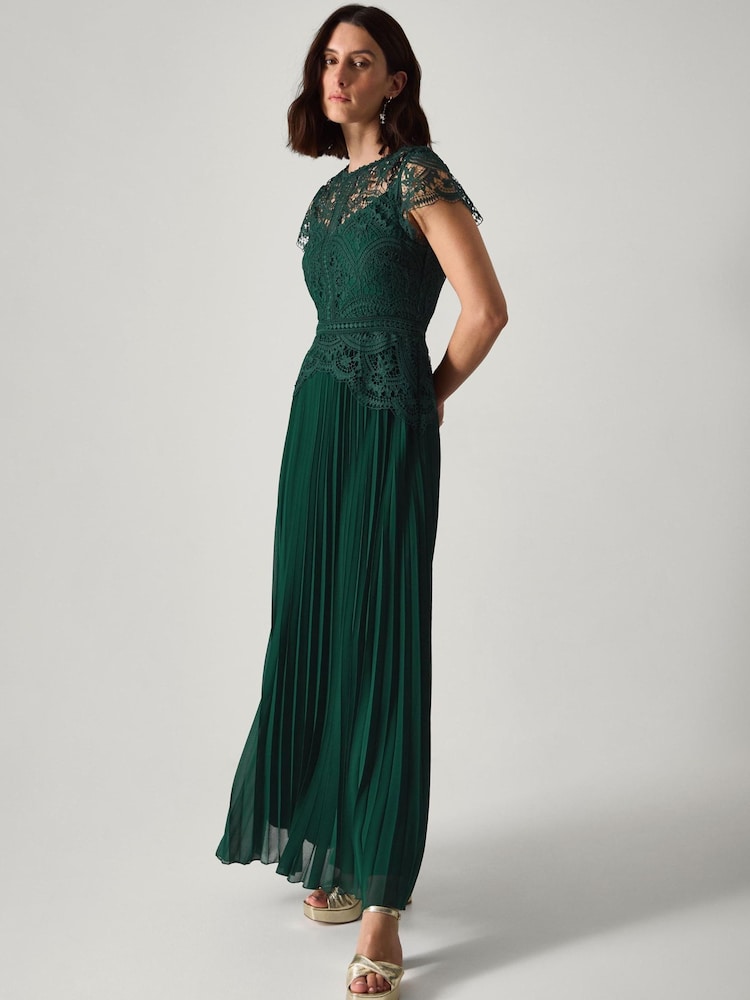 Monsoon Green Monica Lace Midi Bridesmaid Dress - Image 1 of 5