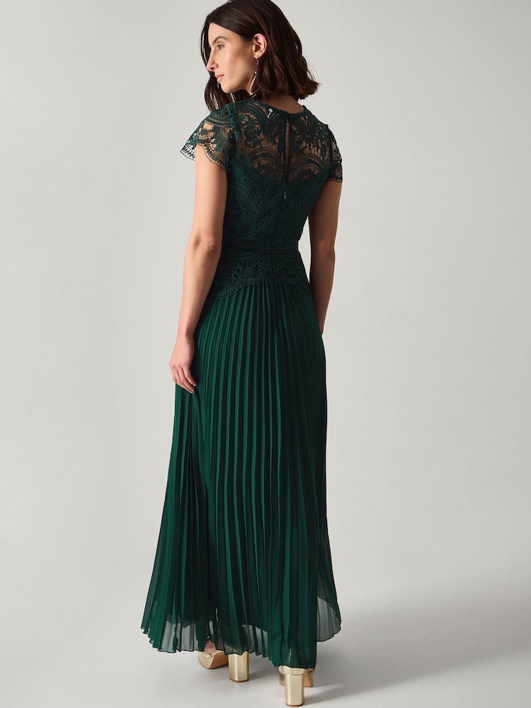 Monsoon Green Monica Lace Midi Bridesmaid Dress - Image 2 of 5