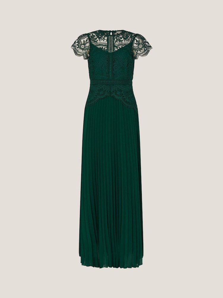 Monsoon Green Monica Lace Midi Bridesmaid Dress - Image 5 of 5