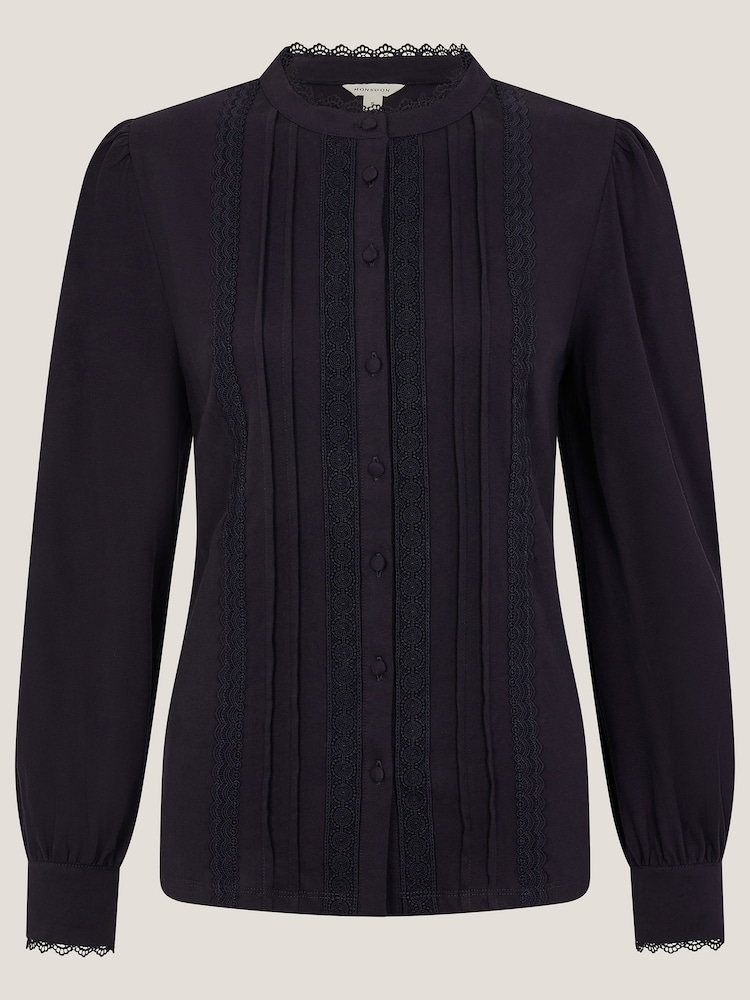 Monsoon Blue Layla Lace Trim Shirt - Image 1 of 1 Monsoon Blue Layla Lace Trim Shirt - Image 1 of 1