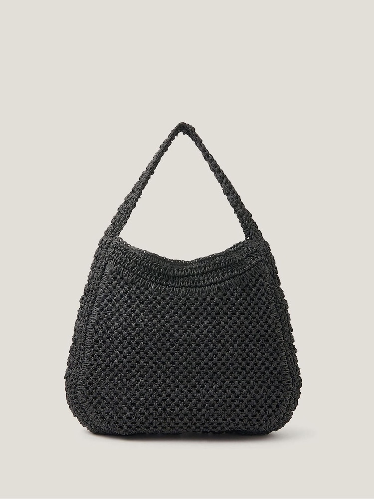 Monsoon Black Hari Scoop Raffia Shoulder Bag - Image 1 of 4