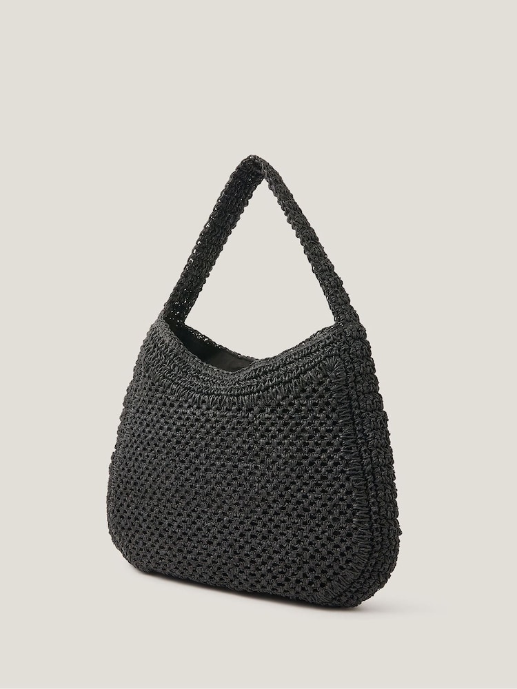 Monsoon Black Hari Scoop Raffia Shoulder Bag - Image 2 of 4