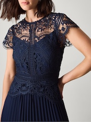 Monsoon Blue Monica Lace Midi Bridesmaid Dress - Image 3 of 5