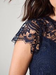 Monsoon Blue Monica Lace Midi Bridesmaid Dress - Image 4 of 5