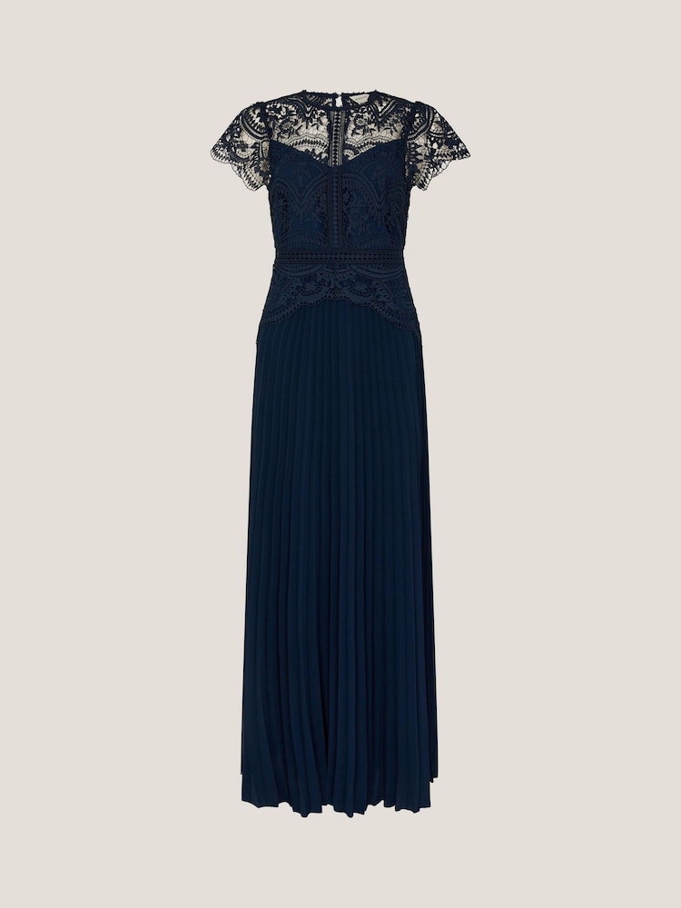Monsoon Blue Monica Lace Midi Bridesmaid Dress - Image 5 of 5