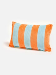 Oliver Bonas Orange Blue Striped Velvet Rectangular Cushion Cover 30x50cm - Image 1 of 5