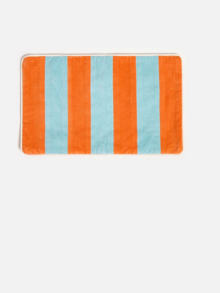 Oliver Bonas Orange Blue Striped Velvet Rectangular Cushion Cover 30x50cm - Image 2 of 5 Oliver Bonas Orange Blue Striped Velvet Rectangular Cushion Cover 30x50cm - Image 2 of 5