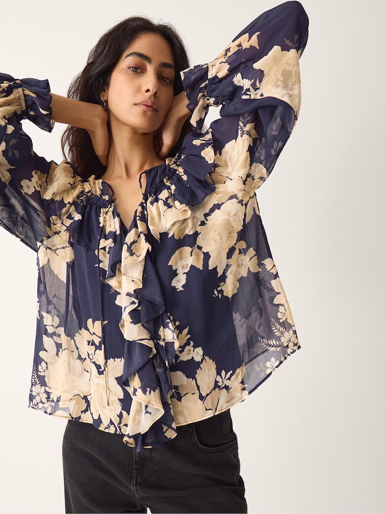 Monsoon Blue Sasha Floral Print Ruffle Blouse - Image 1 of 5 Monsoon Blue Sasha Floral Print Ruffle Blouse - Image 1 of 5