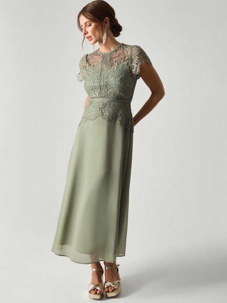 Monsoon Light Green Monica Lace Midi Bridesmaid Dress - Image 1 of 5