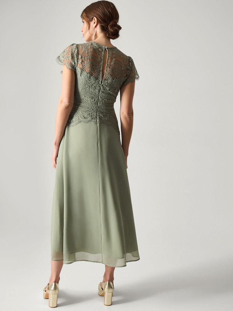 Monsoon Light Green Monica Lace Midi Bridesmaid Dress - Image 2 of 5