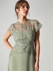 Monsoon Light Green Monica Lace Midi Bridesmaid Dress - Image 3 of 5