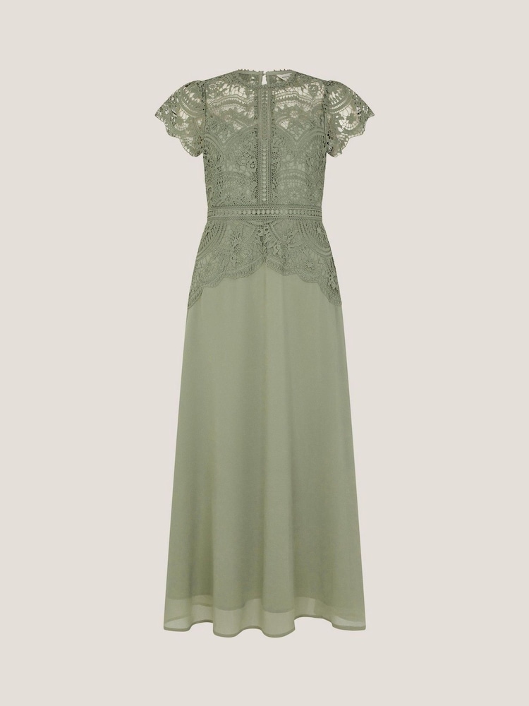 Monsoon Light Green Monica Lace Midi Bridesmaid Dress - Image 5 of 5