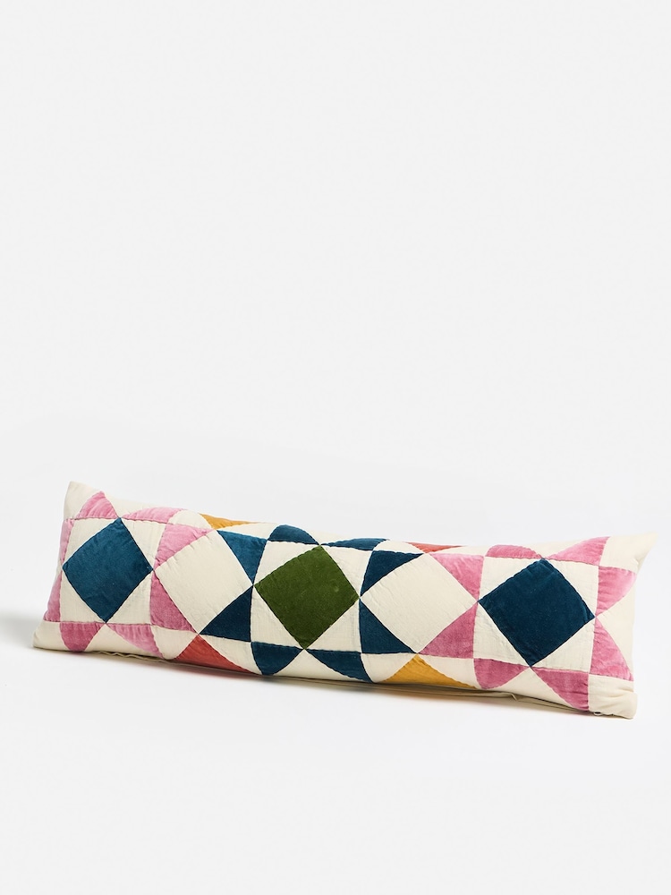 Oliver Bonas Multi Patchwork Velvet Bolster Cushion Cover 32x95cm - Image 1 of 3 Oliver Bonas Multi Patchwork Velvet Bolster Cushion Cover 32x95cm - Image 1 of 3