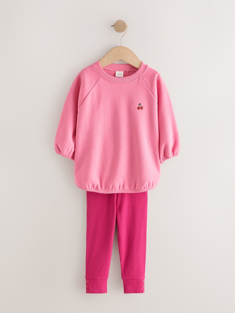 Bright Pink Sweatshirt and Leggings Set (3mths-7yrs) - Image 1 of 5 Bright Pink Sweatshirt and Leggings Set (3mths-7yrs) - Image 1 of 5