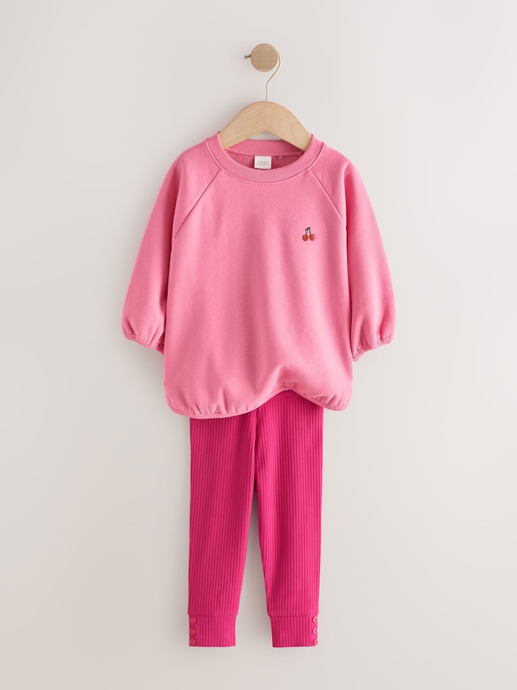 Bright Pink Sweatshirt and Leggings Set (3mths-7yrs) - Image 2 of 5 Bright Pink Sweatshirt and Leggings Set (3mths-7yrs) - Image 2 of 5
