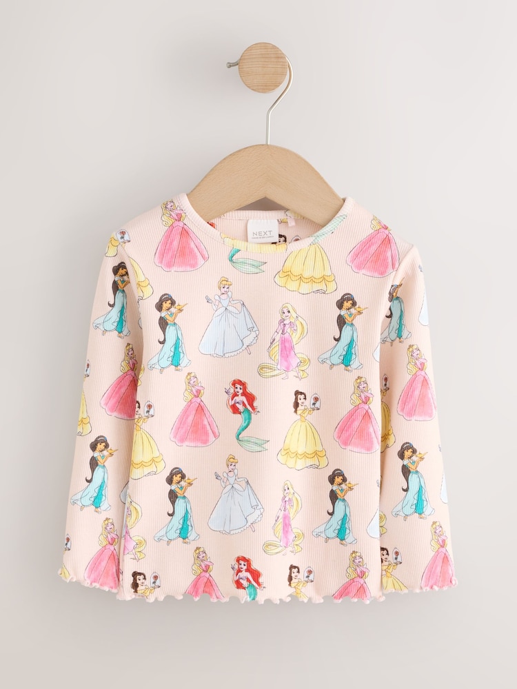 Pink Disney Princesses Long Sleeve Ribbed Top (3mths-7yrs) - Image 1 of 4