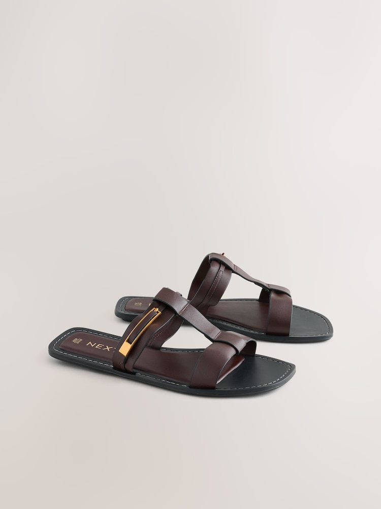 Cuero marrón chocolate - Buckle Trim Sandals - Imagen 2 de 5