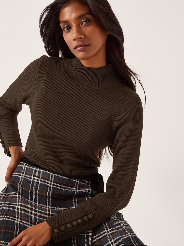 Monsoon Brown Ruby Ribbed Polo Neck Jumper - Image 1 of 5 Monsoon Brown Ruby Ribbed Polo Neck Jumper - Image 1 of 5