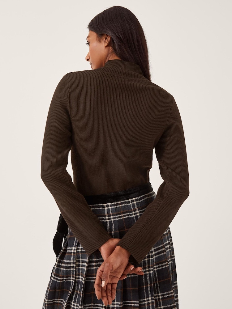 Monsoon Brown Ruby Ribbed Polo Neck Jumper - Image 2 of 5 Monsoon Brown Ruby Ribbed Polo Neck Jumper - Image 2 of 5