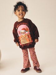 Pink Christmas Leopard Sweatshirt and Flare Leggings Set (3mths-7yrs) - Image 1 of 4