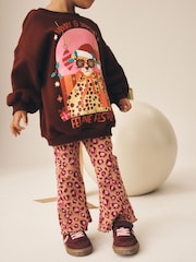Pink Christmas Leopard Sweatshirt and Flare Leggings Set (3mths-7yrs) - Image 2 of 4