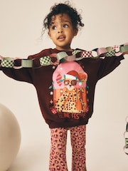 Pink Christmas Leopard Sweatshirt and Flare Leggings Set (3mths-7yrs) - Image 4 of 4