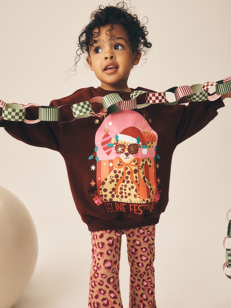 Pink Christmas Leopard Sweatshirt and Flare Leggings Set (3mths-7yrs) - Image 4 of 4 Pink Christmas Leopard Sweatshirt and Flare Leggings Set (3mths-7yrs) - Image 4 of 4