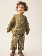Khaki Green Bunny - Sweatshirt and Barrel Leg Set (3mths-7yrs) - Imagen 1 de 8
