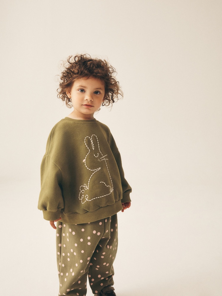 Khaki Green Bunny - Sweatshirt and Barrel Leg Set (3mths-7yrs) - Imagen 2 de 8