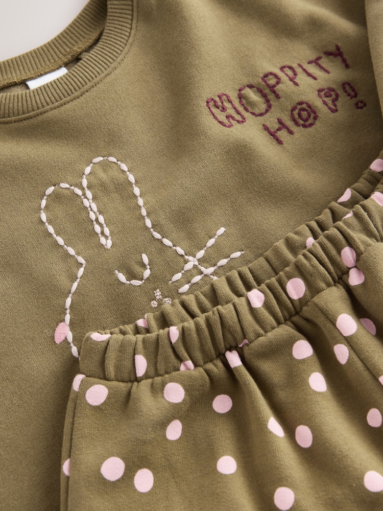 Khaki Green Bunny - Sweatshirt and Barrel Leg Set (3mths-7yrs) - Imagen 8 de 8