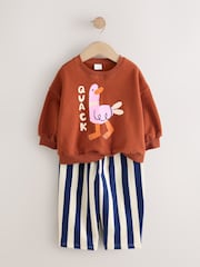 Navy Stripe Duck Long Sleeve Top and Barrel Trousers Set (3mths-7yrs) - Image 7 of 9
