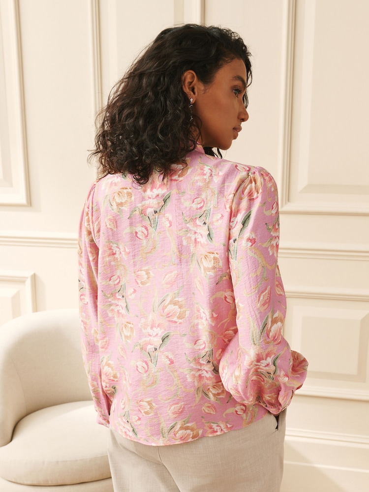 Laura Ashley Pink Emberley Pussybow Long Sleeve Blouse - Image 2 of 8 Laura Ashley Pink Emberley Pussybow Long Sleeve Blouse - Image 2 of 8