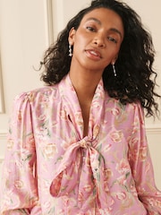 Laura Ashley Pink Emberley Pussybow Long Sleeve Blouse - Image 4 of 8