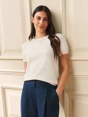 Laura Ashley Cream Short Sleeve Cashmere Knit Top - Image 1 of 4