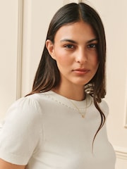 Laura Ashley Cream Short Sleeve Cashmere Knit Top - Image 2 of 4