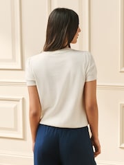 Laura Ashley Cream Short Sleeve Cashmere Knit Top - Image 3 of 4