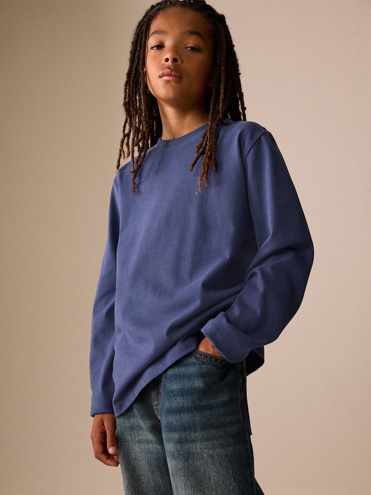 Mid Blue Cosy Long Sleeve T-Shirt (3-16yrs) - Image 1 of 8