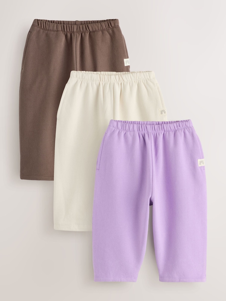 Lilac/Brown/Cream Barrel Joggers Set 3 Pack (3mths-7yrs) - Image 1 of 7