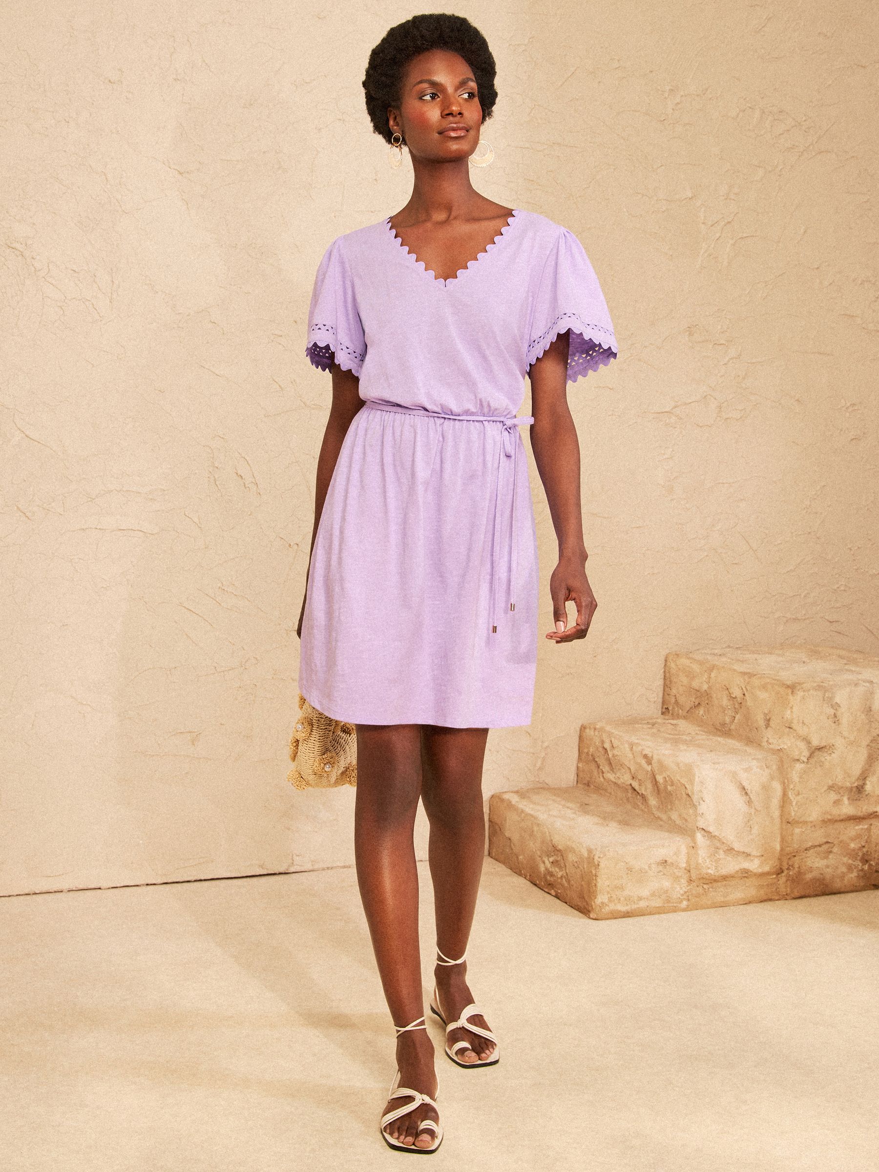 Buy Love & Roses Lilac Purple V-Neck Scallop Jersey Mini Dress
