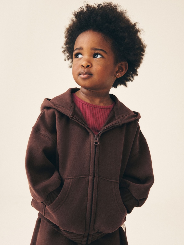 Chocolate Brown Zip Through Hoodie (3mths-7yrs) - Image 1 of 8 Chocolate Brown Zip Through Hoodie (3mths-7yrs) - Image 1 of 8