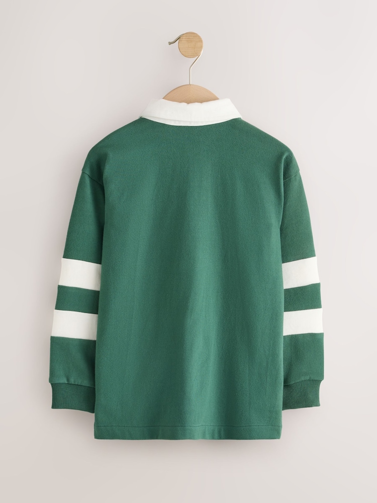 Green/Ecru Rugby Polo Shirt (3-16yrs) - Image 2 of 4 Green/Ecru Rugby Polo Shirt (3-16yrs) - Image 2 of 4